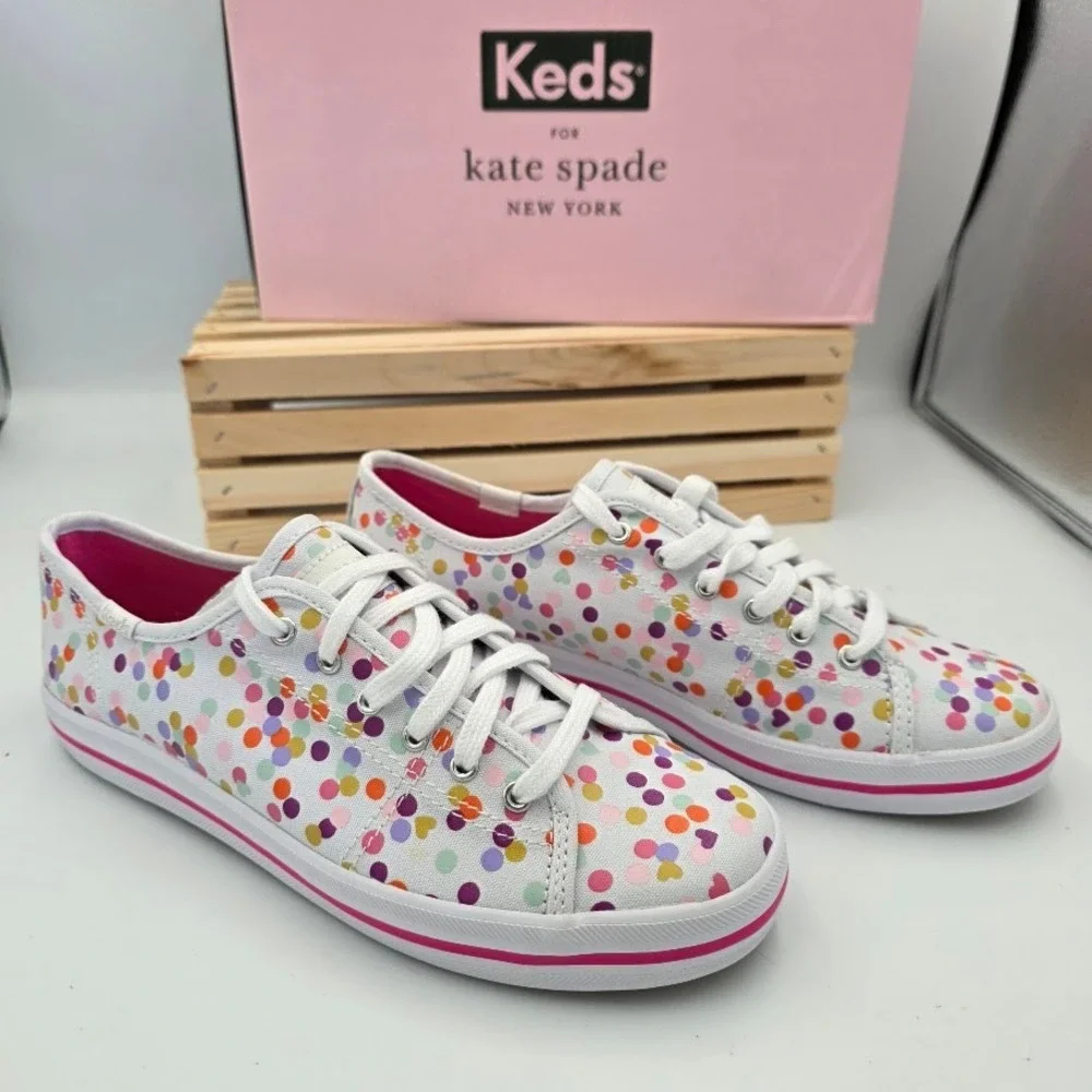Keds x Kate Spade Kickstart Women 7 Multi Confetti Heart Canvas Sneakers WF60967